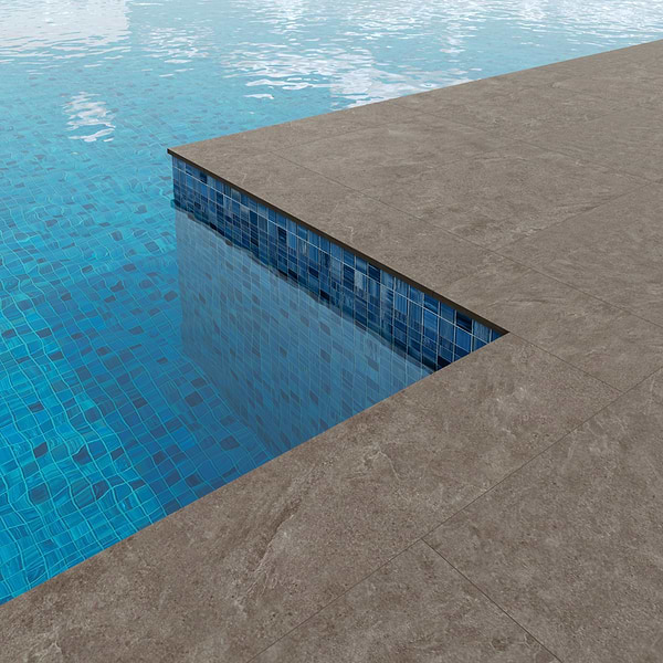 Motley Caramel Brown 12x48 Limestone Look Matte Porcelain 2CM Pool Coping