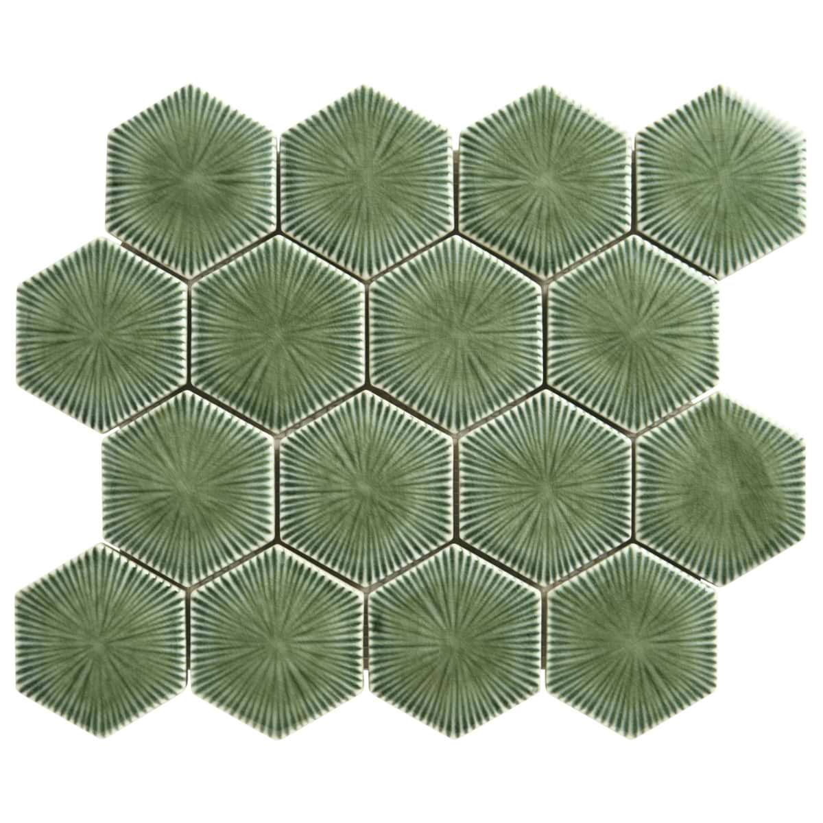 Baroque Glass Fern Green 3" Burst Polished Mosaic 