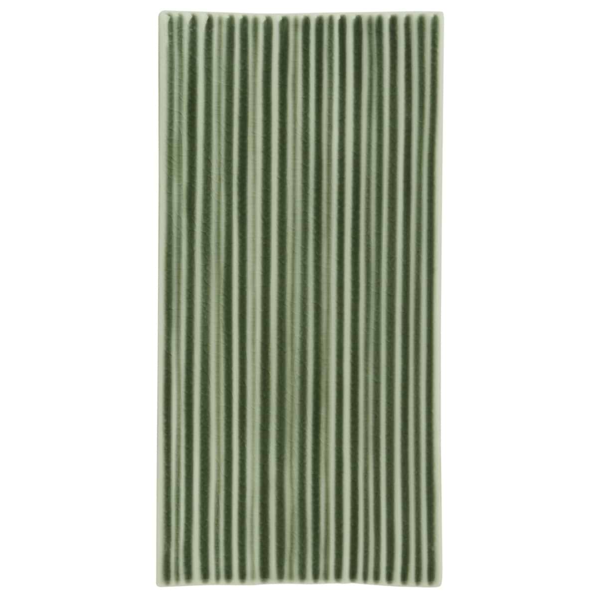 Baroque Glass Fern Green 4.5x9 Fluted Ridged Polished Glass Tile 