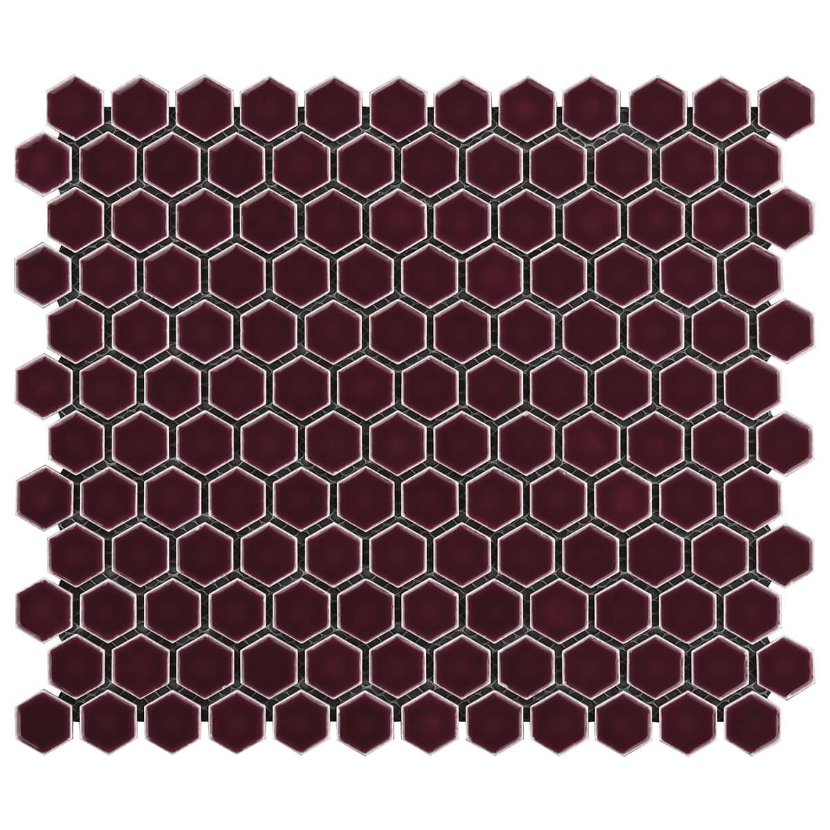 Simple 2.0 Rimmed Plum 1" Hexagon Polished Porcelain Mosaic 