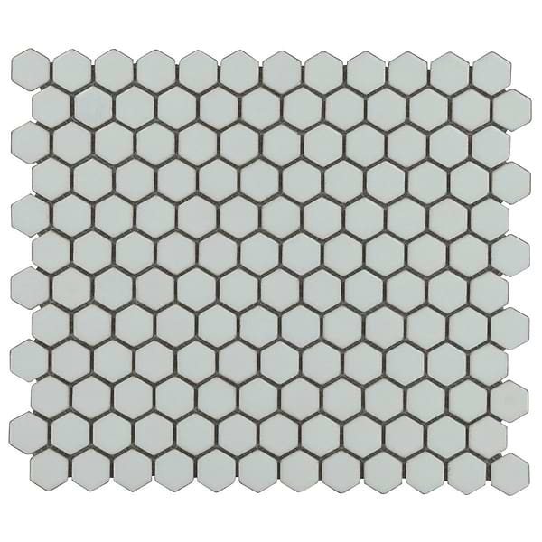 Simple 2.0 Rimmed Sage 1" Hexagon Polished Porcelain Mosaic; in Gray Porcelain; for Backsplash, Bathroom Floor, Bathroom Wall, Commercial Floor, Floor Tile, Kitchen Floor, Kitchen Wall, Outdoor Wall, Shower Floor, Shower Wall, Wall Tile; in Style Ideas Classic, Contemporary, Mid Century