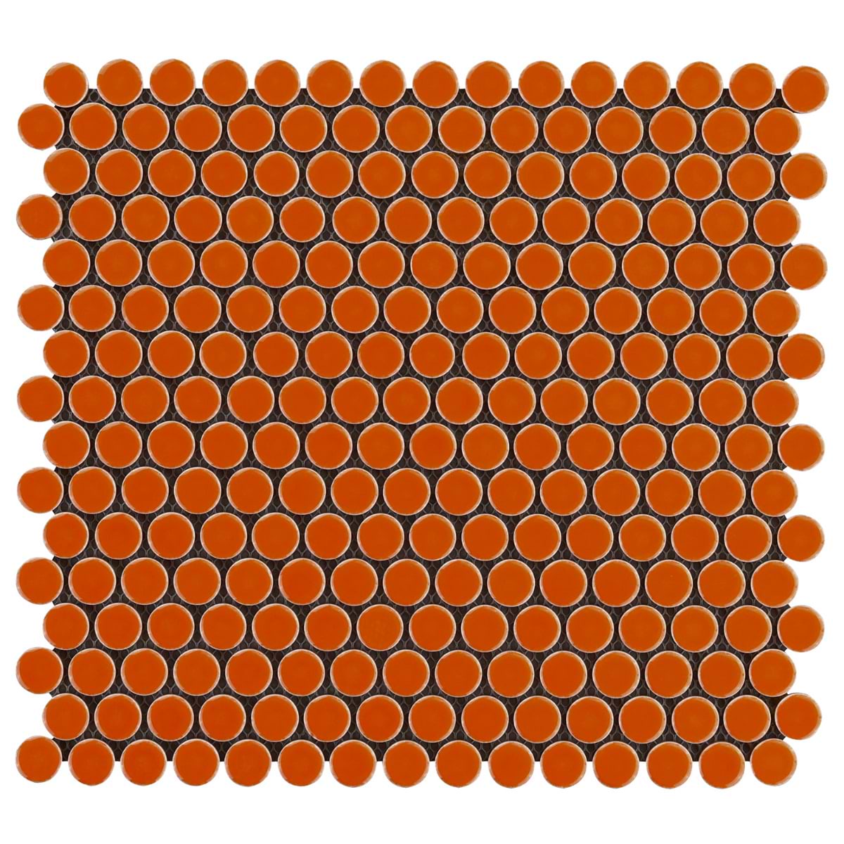 Simple 2.0 Rimmed Tangerine Penny Rounds Polished Porcelain Mosaic 