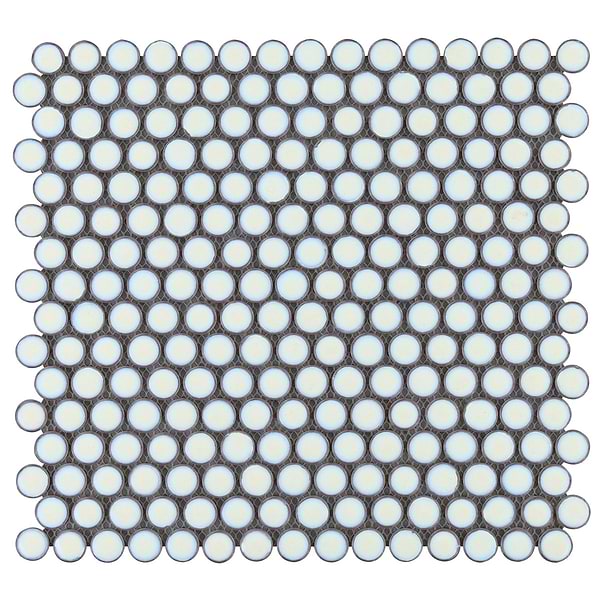 Simple 2.0 Rimmed Vintage White Penny Rounds Rimmed Porcelain Mosaic; in White Porcelain; for Backsplash, Bathroom Floor, Bathroom Wall, Commercial Floor, Floor Tile, Kitchen Floor, Kitchen Wall, Outdoor Wall, Shower Floor, Shower Wall, Wall Tile; in Style Ideas Classic, Contemporary, Mid Century, Traditional, Transitional