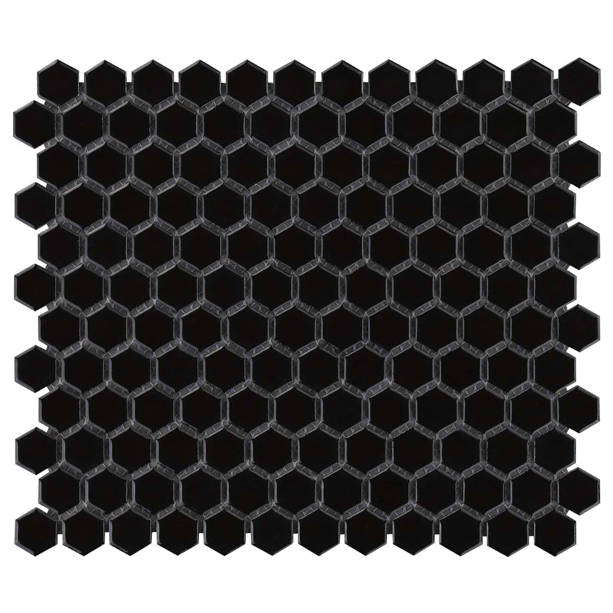 Simple 2.0 Solid Black 1" Hexagon Polished Porcelain Mosaic 