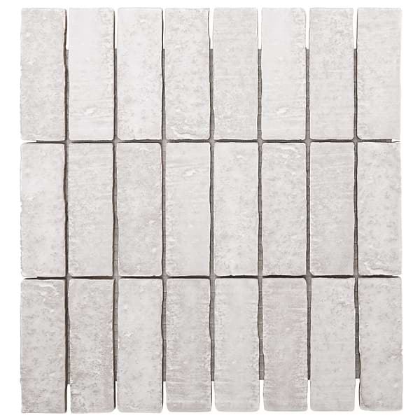 Metroville Chalk White 1.5x4 Stacked Matte Porcelain Mosaic; in White Porcelain; for Backsplash, Bathroom Floor, Bathroom Wall, Commercial Floor, Floor Tile, Kitchen Floor, Kitchen Wall, Outdoor Floor, Outdoor Wall, Pool Tile, Shower Floor, Shower Wall, Wall Tile; in Style Ideas Industrial, Mid Century, Rustic