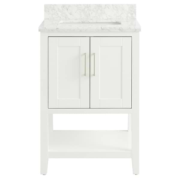 KIT - Close Out - Sheraton 24" White Vanity with Carrara Marble Top and Ceramic Basin