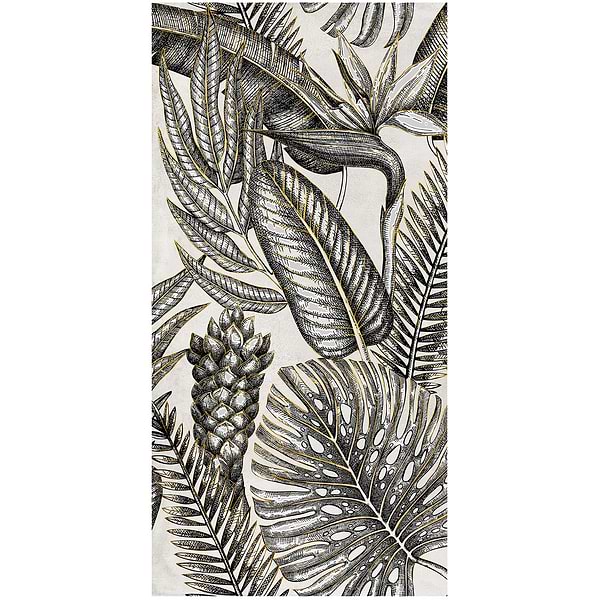 Paula Purroy Musee Gardenia Black and White 24x48 Artisan Decor Porcelain Tile