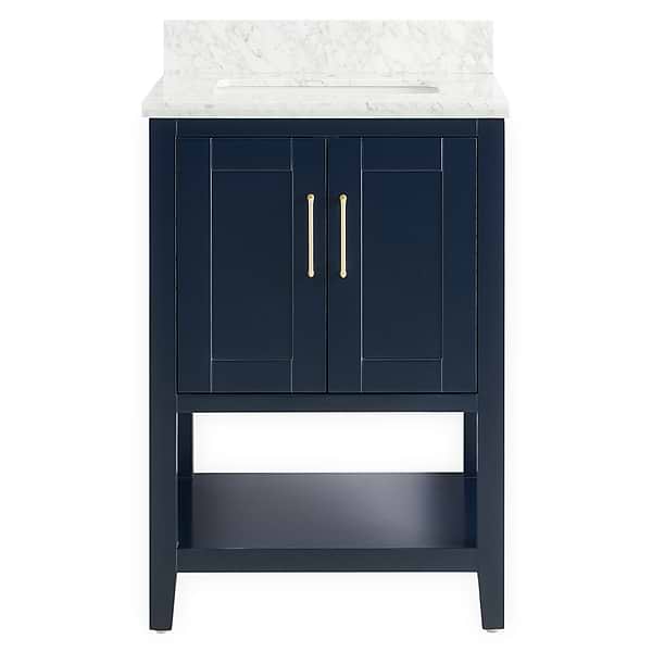 KIT - Sheraton 24" Navy Vanity with Carrara Marble Top and Ceramic Basin