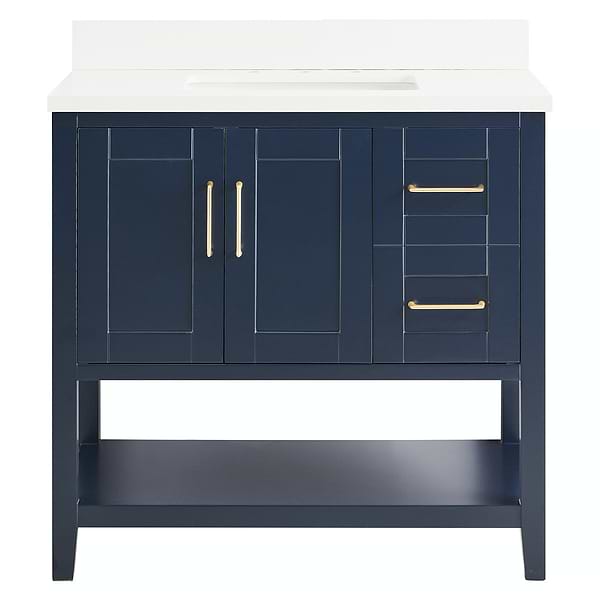 KIT - Close Out - Sheraton 36" Navy Vanity with Pure White Quartz Top and Ceramic Basin
