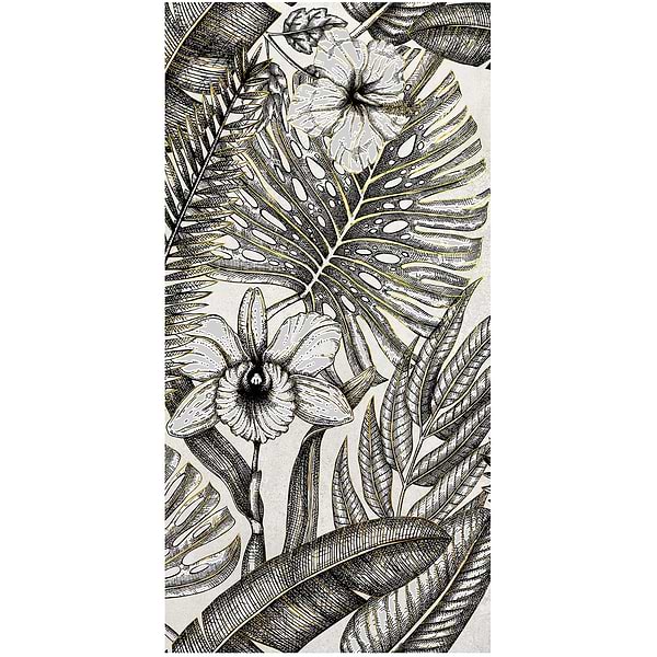 Paula Purroy Musee Gardenia Black and White 24x48 Artisan Decor Porcelain Tile
