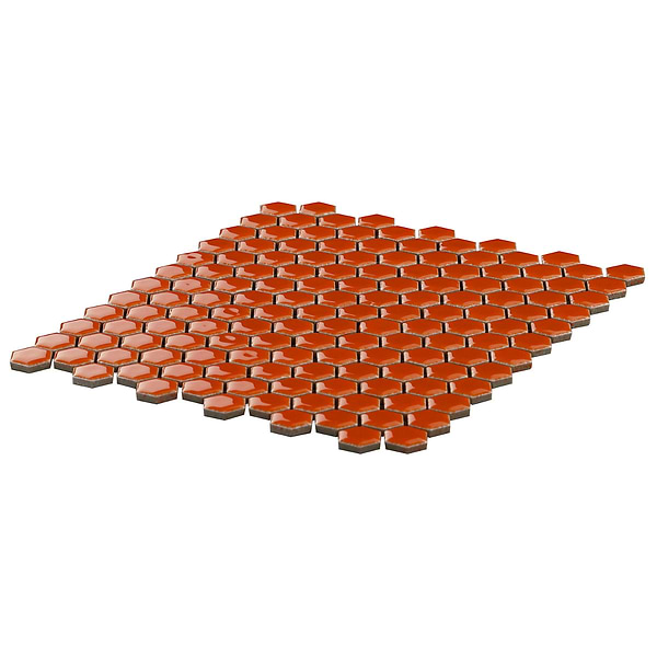 Simple 2.0 Rimmed Tangerine 1" Hexagon Polished Porcelain Mosaic; in Orange Porcelain; for Backsplash, Bathroom Floor, Bathroom Wall, Commercial Floor, Floor Tile, Kitchen Floor, Kitchen Wall, Outdoor Wall, Shower Floor, Shower Wall, Wall Tile; in Style Ideas Beach, Classic, Contemporary, Mid Century, Transitional