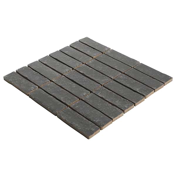 Metroville Charcoal Gray 1.5x4 Stacked Matte Porcelain Mosaic; in Charcoal Porcelain; for Backsplash, Bathroom Floor, Bathroom Wall, Commercial Floor, Floor Tile, Kitchen Floor, Kitchen Wall, Outdoor Floor, Outdoor Wall, Pool Tile, Shower Floor, Shower Wall, Wall Tile; in Style Ideas Industrial, Mid Century, Rustic