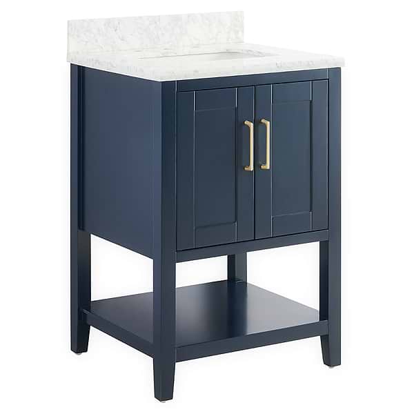 KIT - Sheraton 24" Navy Vanity with Carrara Marble Top and Ceramic Basin