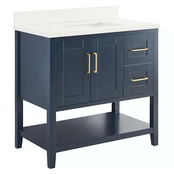 KIT - Close Out - Sheraton 36" Navy Vanity with Pure White Quartz Top and Ceramic Basin