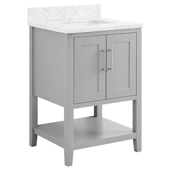 KIT - Close Out - Sheraton 24" Gray Vanity with Carrara Marble Top and Ceramic Basin