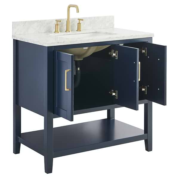 KIT - Close Out - Sheraton 36" Navy Vanity with Carrara Marble Top and Ceramic Basin