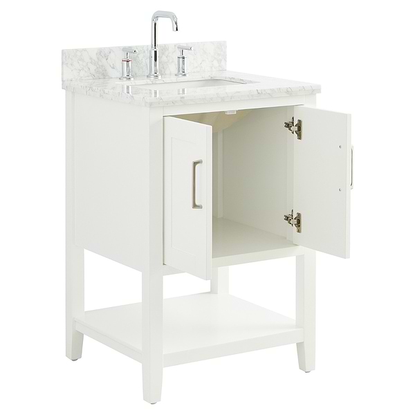 KIT - Close Out - Sheraton 24" White Vanity with Carrara Marble Top and Ceramic Basin