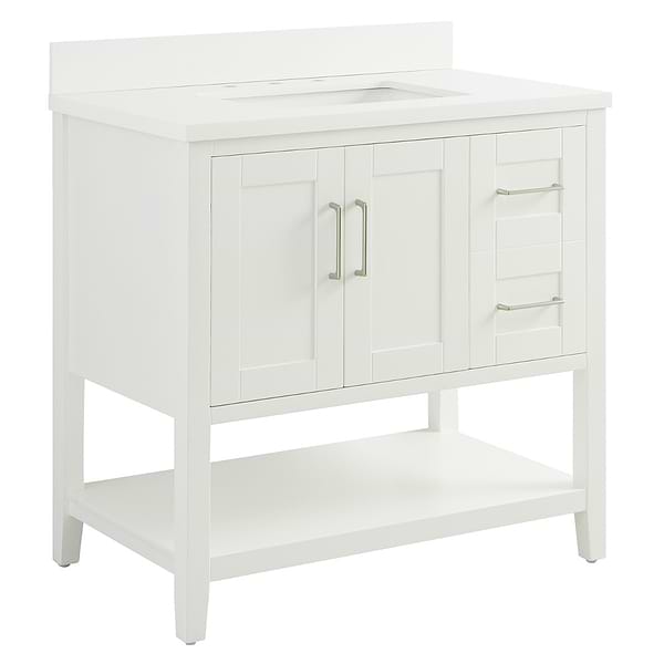 KIT - Sheraton 36" White Vanity with Pure White Quartz Top and Ceramic Basin