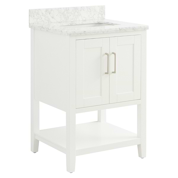 KIT - Close Out - Sheraton 24" White Vanity with Carrara Marble Top and Ceramic Basin