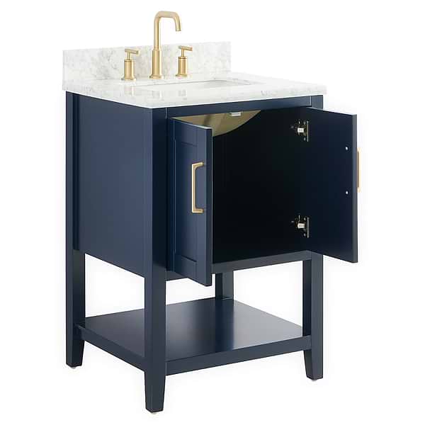 KIT - Sheraton 24" Navy Vanity with Carrara Marble Top and Ceramic Basin
