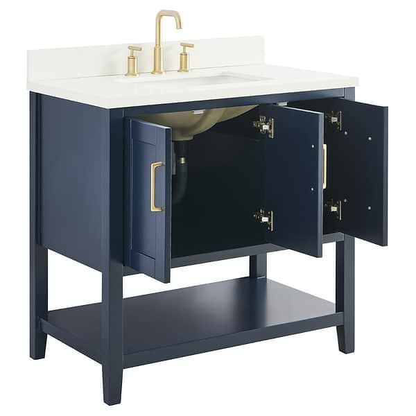 KIT - Close Out - Sheraton 36" Navy Vanity with Pure White Quartz Top and Ceramic Basin