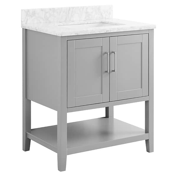 KIT - Sheraton 30" Gray Vanity with Carrara Marble Top and Ceramic Basin