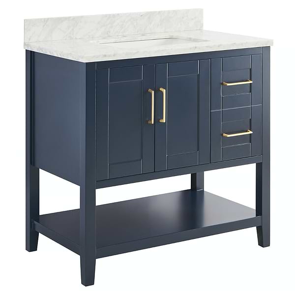 KIT - Close Out - Sheraton 36" Navy Vanity with Carrara Marble Top and Ceramic Basin