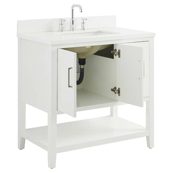KIT - Sheraton 36" White Vanity with Pure White Quartz Top and Ceramic Basin
