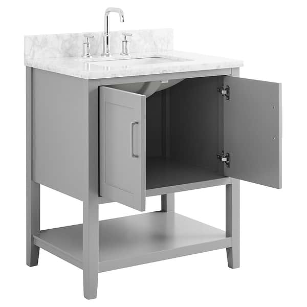 KIT - Sheraton 30" Gray Vanity with Carrara Marble Top and Ceramic Basin