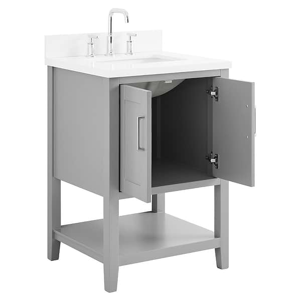 KIT - Close Out - Sheraton 24" Gray Vanity with Pure White Quartz Top and Ceramic Basin