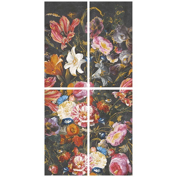 KIT- Paula Purroy Musee Bouquet Multicolor 24x48 Artisan Decor Mural Porcelain Tile; in Multicolor 4th Fired Porcelain - Shimmering Glass with Real Silver and Gold; for Backsplash, Bathroom Wall, Kitchen Wall, Shower Wall, Wall Tile; in Style Ideas Art Deco, Beach, Classic, Contemporary, Cottage, Craftsman, Farmhouse, Industrial, Mediterranean, Mid Century, Modern, Rustic, Traditional, Tropical, Whimsical