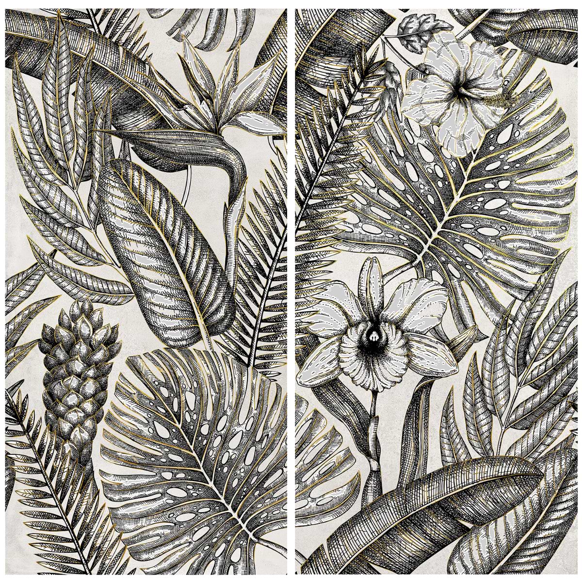 Paula Purroy Musee Gardenia Black and White 24x48 Artisan Decor Porcelain Tile 