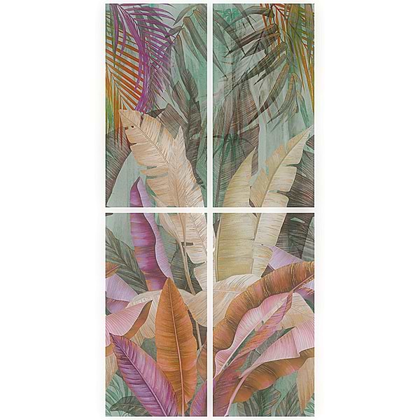 KIT- Paula Purroy Musee Rainforest Multicolor 24x48 Artisan Decor Mural Porcelain Tile; in Multicolor 4th Fired Porcelain- Shimmery Glass with Precious Materials; for Backsplash, Bathroom Wall, Kitchen Wall, Shower Wall, Wall Tile; in Style Ideas Art Deco, Beach, Classic, Contemporary, Cottage, Craftsman, Farmhouse, Industrial, Mediterranean, Mid Century, Modern, Rustic, Traditional, Tropical, Whimsical