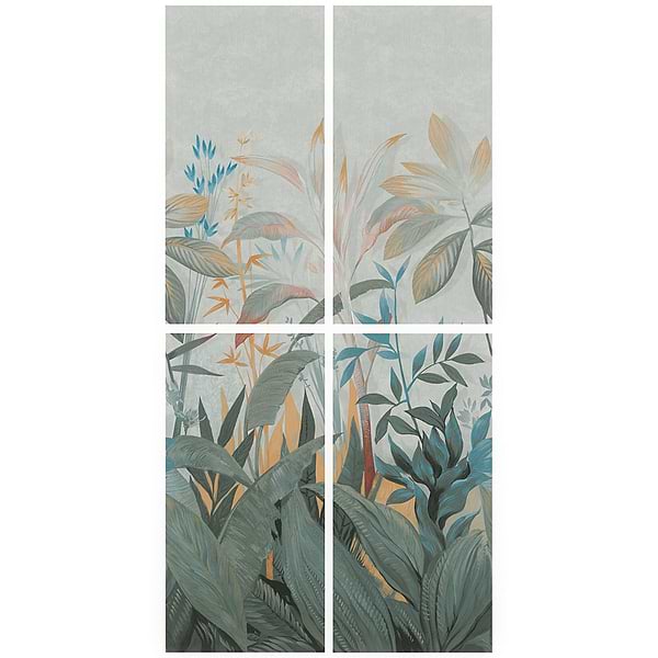 KIT- Paula Purroy Musee Terrace Blue and Green 24x48 Artisan Decor Mural Porcelain Tile; in Multicolor 4th Fired Porcelain - Shimmering Glass with Real Silver; for Backsplash, Bathroom Wall, Kitchen Wall, Shower Wall, Wall Tile; in Style Ideas Art Deco, Beach, Classic, Contemporary, Cottage, Craftsman, Farmhouse, Industrial, Mediterranean, Mid Century, Modern, Rustic, Traditional, Tropical, Whimsical