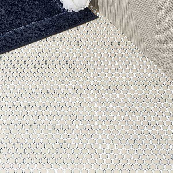 Simple 2.0 Rimmed Custard Beige 1" Hexagon Polished Porcelain Mosaic