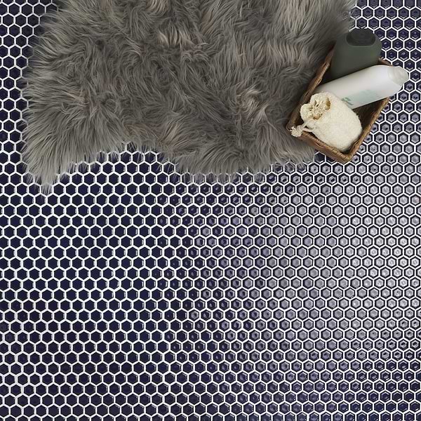 Simple 2.0 Rimmed Cobalt Blue 1" Hexagon Polished Porcelain Mosaic