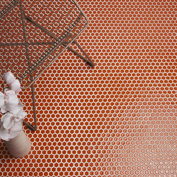 Simple 2.0 Rimmed Tangerine Orange 1" Hexagon Polished Porcelain Mosaic