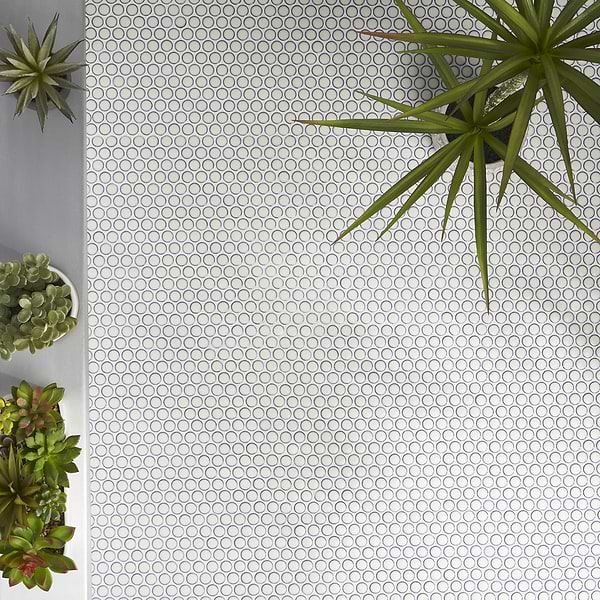 Simple 2.0 Rimmed Vintage White Penny Rounds Rimmed Porcelain Mosaic