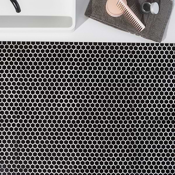 Simple 2.0 Solid Black 1" Hexagon Polished Porcelain Mosaic