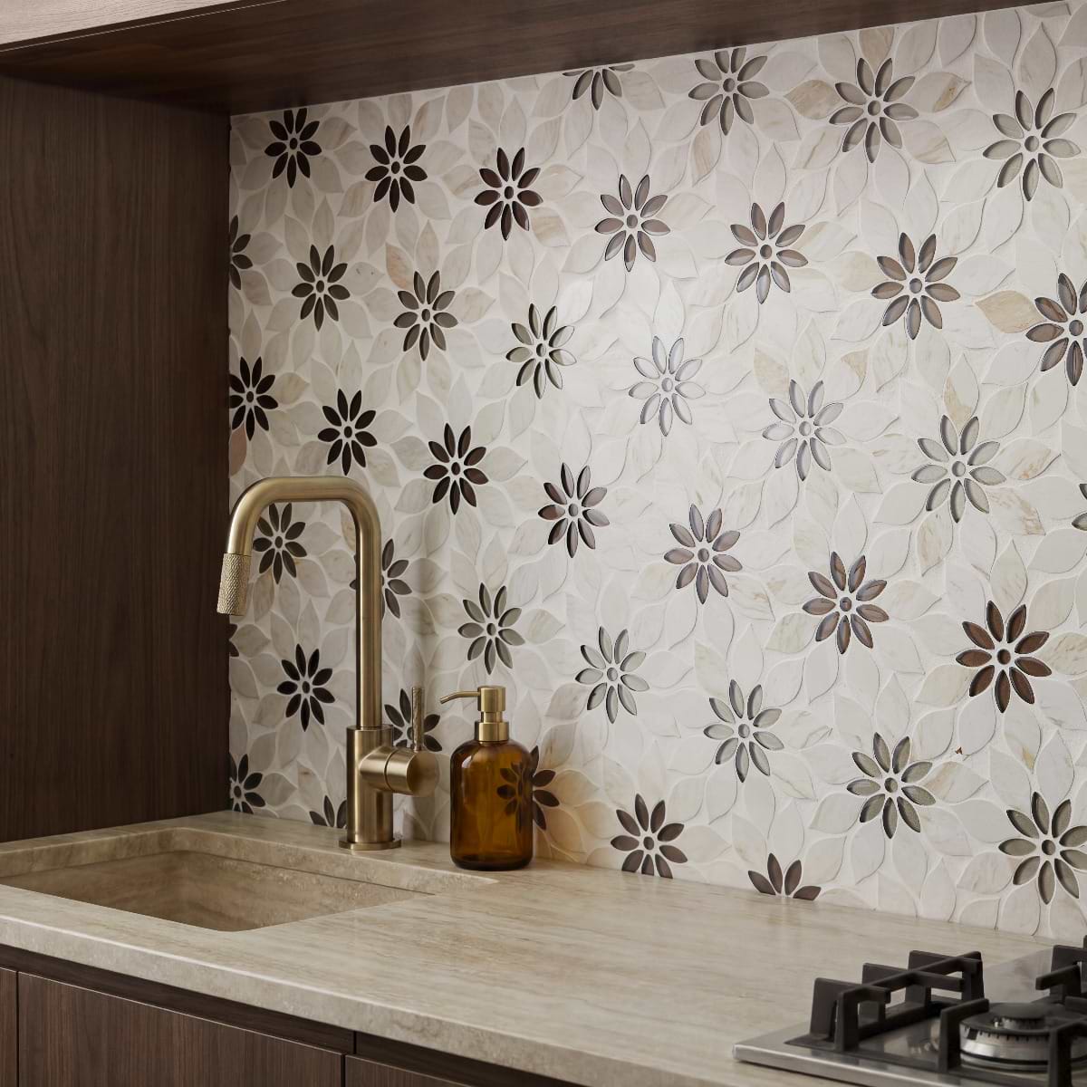 Shop MJ Rain Flower - Wooden Beige, Taupe & Beige Glass