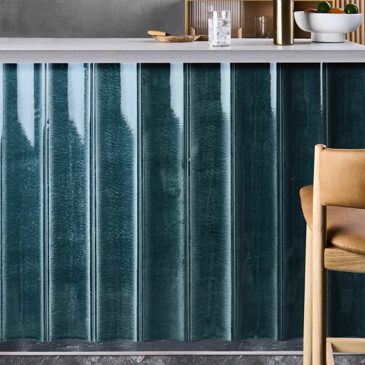 at design lab l アルミver.（ブルー×グリーン） Bahari Fluted Harbor Blue 6x36 3D Glossy Lava Stone Tile