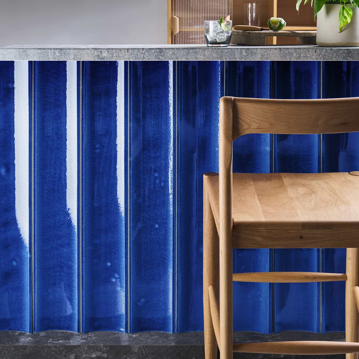 Sample-Bahari Fluted Adriatic Blue 6x36 3D Glossy Lava Stone Tile