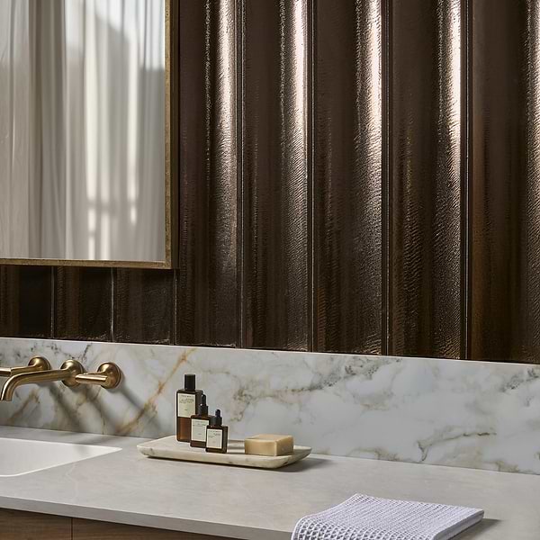 Bahari Fluted Metallic Copper 6x36 3D Glossy Lava Stone Tile