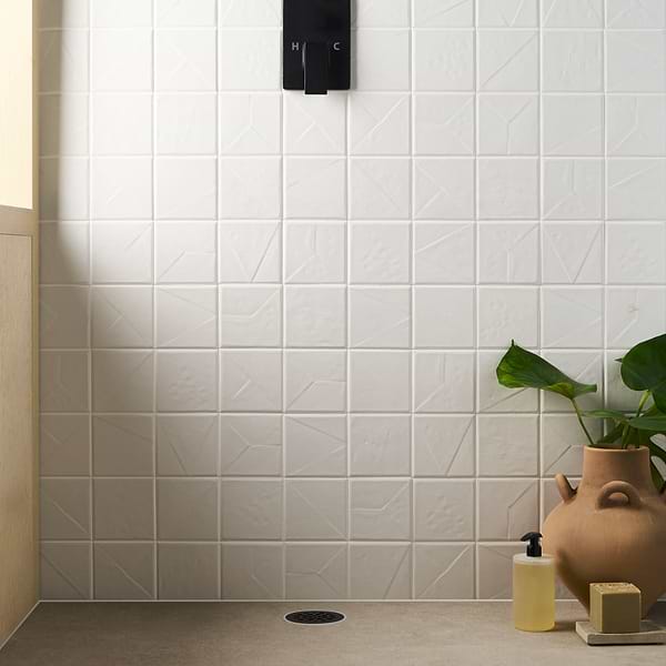 Stacy Garcia Artigo Deco White 5x5 Textured Matte Ceramic Tile