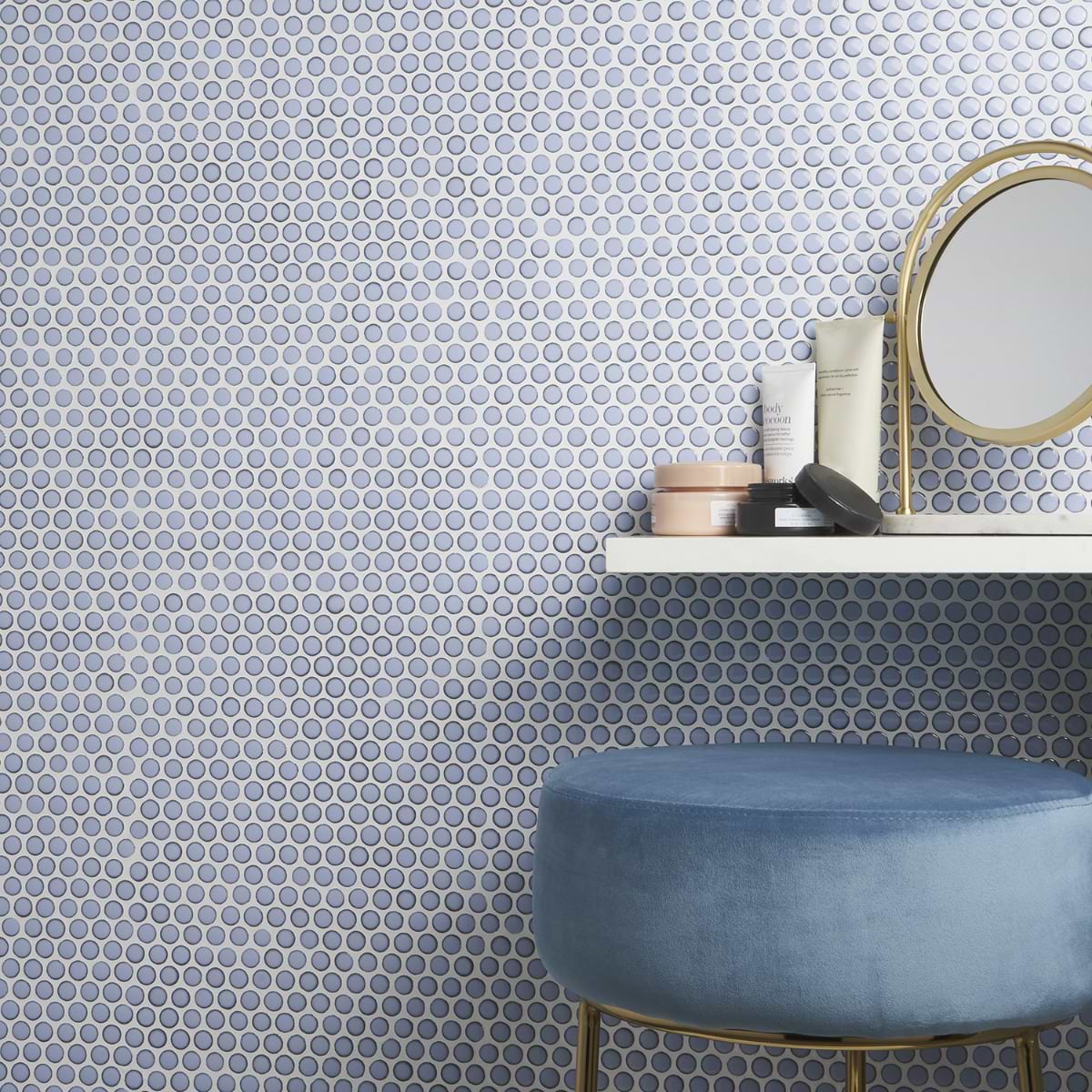 「mobius」by semplice Shop Simple 2.0 Rimmed Azure Penny Rounds Polished Porcelain Mosaic