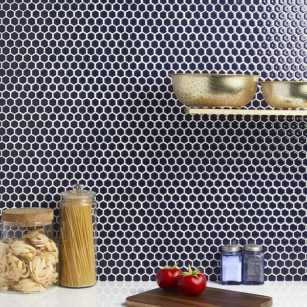 Simple 2.0 Rimmed Cobalt Blue 1" Hexagon Polished Porcelain Mosaic