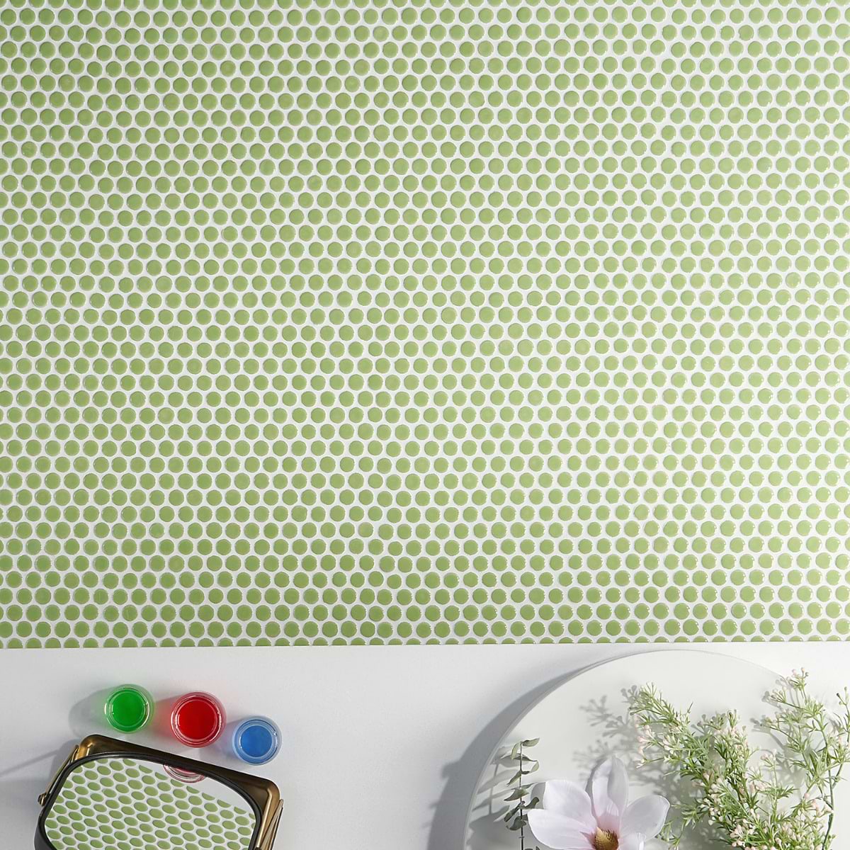 Shop Simple 2.0 Rimmed Key Lime Penny Rounds Polished Porcelain Mosaic
