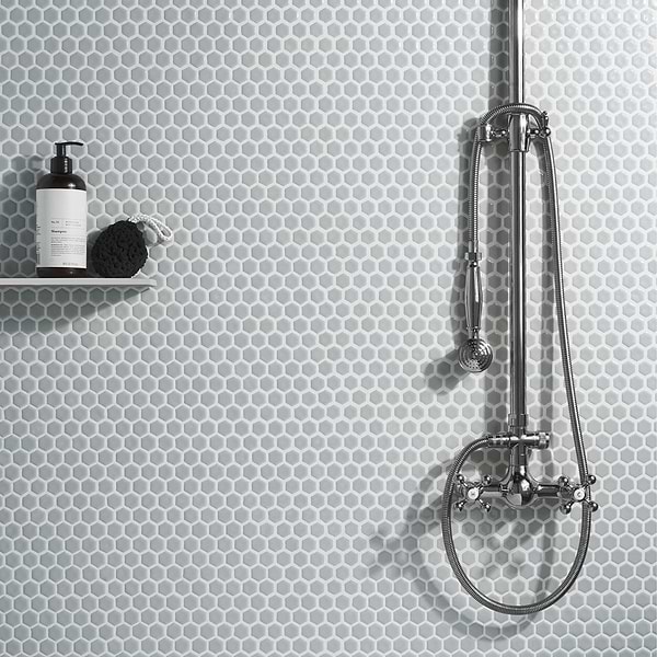 Simple 2.0 Rimmed Mist Gray 1" Hexagon Polished Porcelain Mosaic