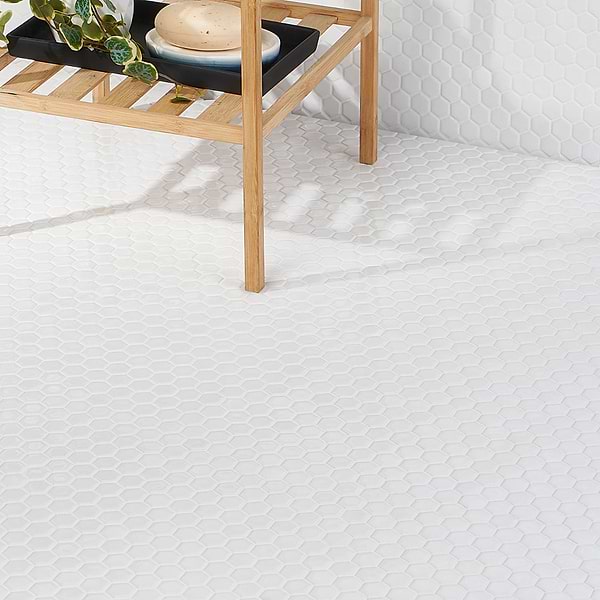 Simple 2.0 Solid White 1" Hexagon Polished Porcelain Mosaic
