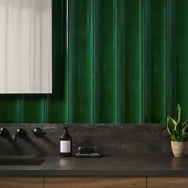 Bahari Fluted Aegean Green 6x36 3D Glossy Lava Stone Tile